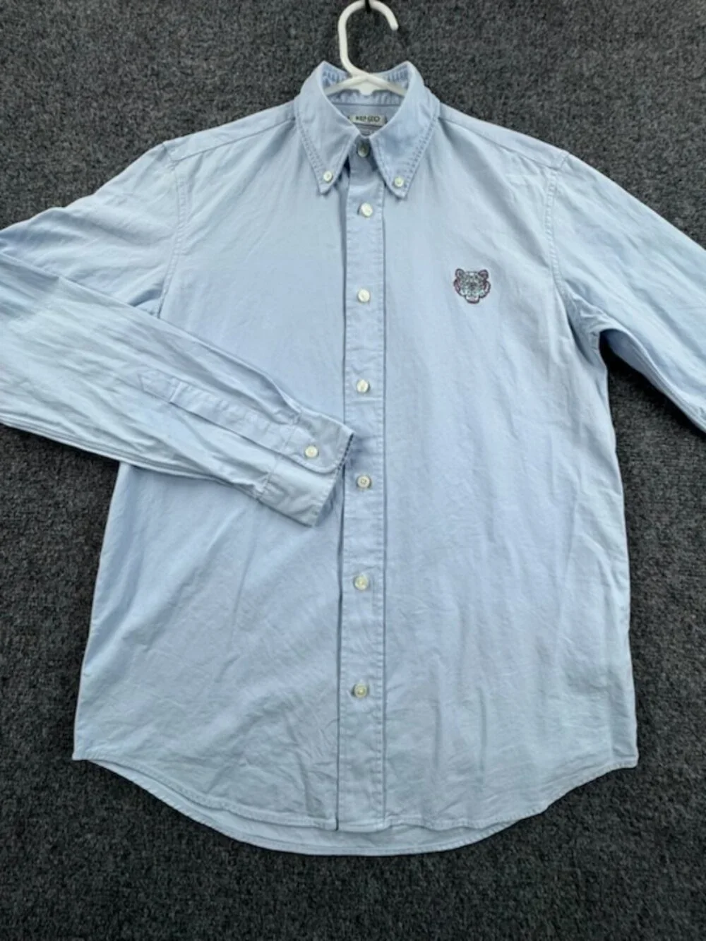 Kenzo Small Casual Button-Down Logo Blue Paris Long Sleeve Shirt Solid Men Adult